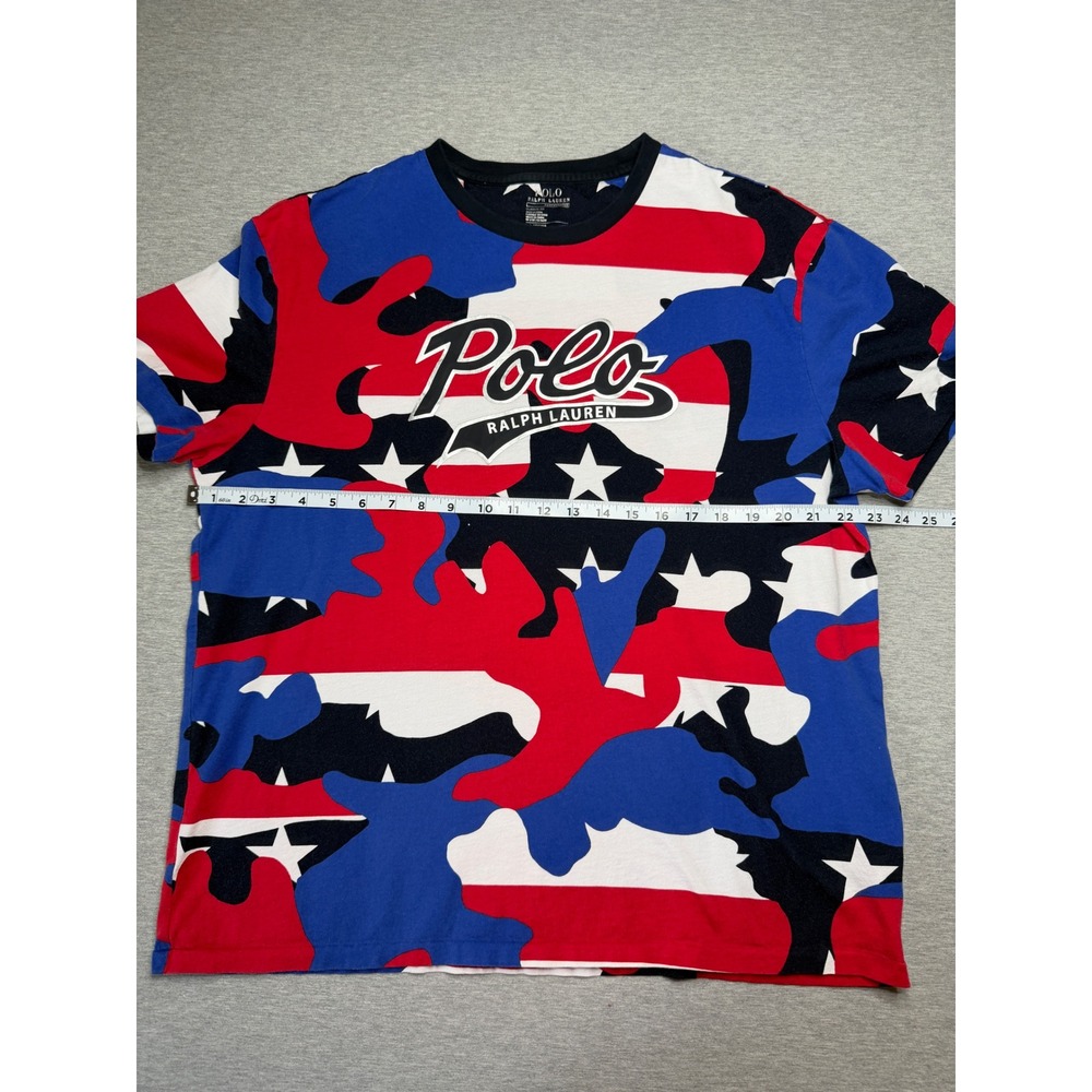 Polo Ralph Lauren Mens Performance Flag Camo T-Shirt Red White Blue Stars Large - Picture 2 of 9